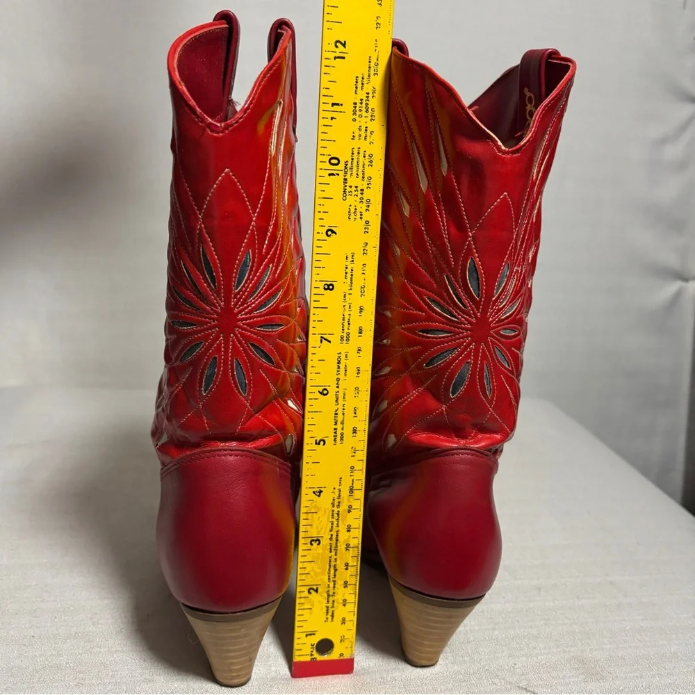 VTG DINGO Outwest Leather RED Inlay Coastal Cowgirl Boots 6.5 line dancing READ! - Picture 7 of 13
